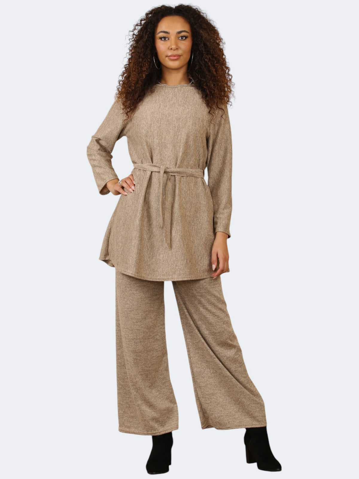 Women’s Long Sleeve Tunic Top and Wide Leg Palazzo Trousers 2 Pcs Set