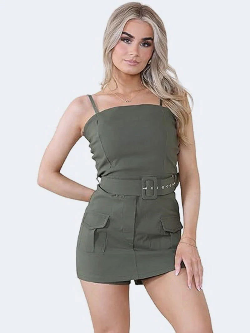 Women Cargo Pocket Bandeau Playsuit - Grunge Wear