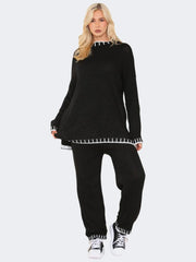 Women Knitted Contrast Jumper and Trouser - Grunge Wear