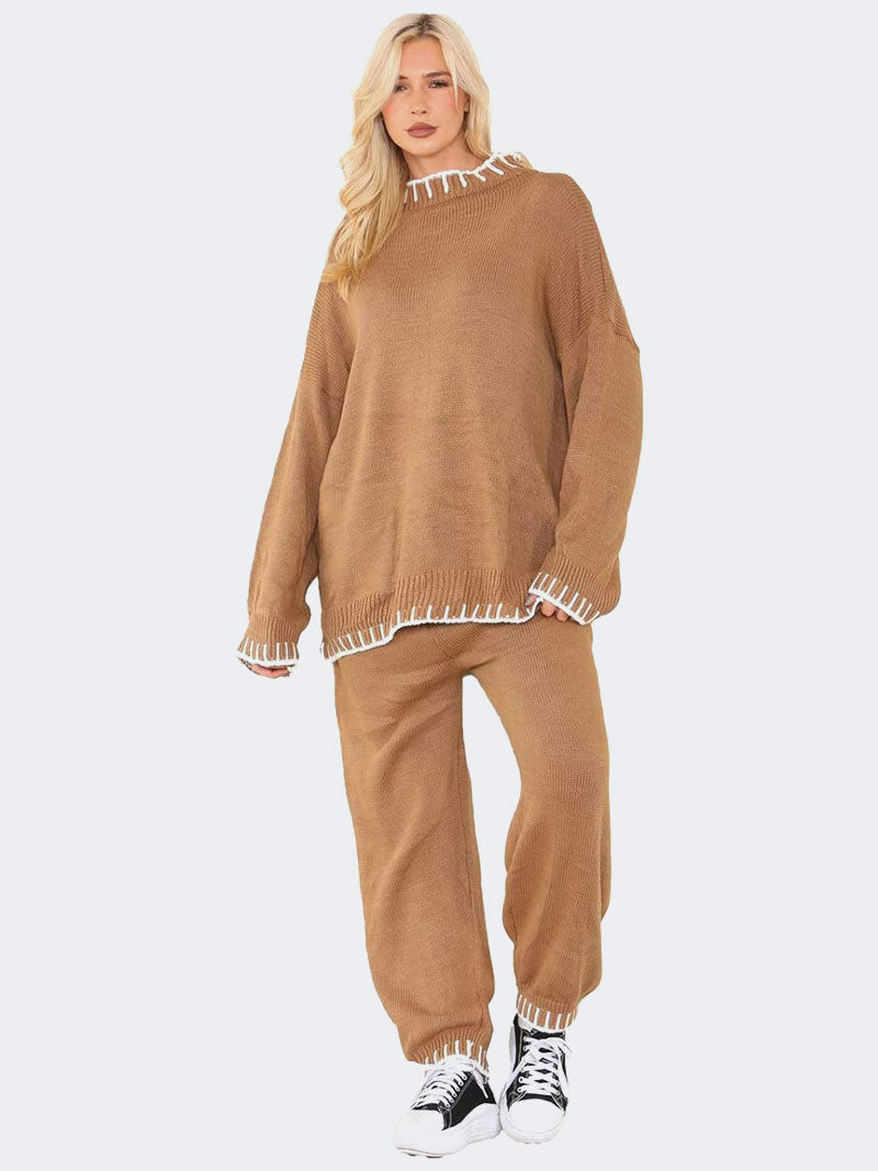 Women Knitted Contrast Jumper and Trouser - Grunge Wear