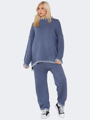 Women Knitted Contrast Jumper and Trouser - Grunge Wear