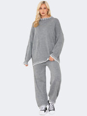 Women Knitted Contrast Jumper and Trouser - Grunge Wear