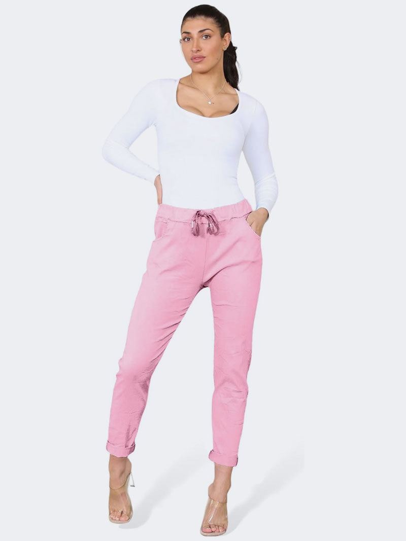 Women Plain Italian Magic Pants Summer Trouser - Grunge Wear