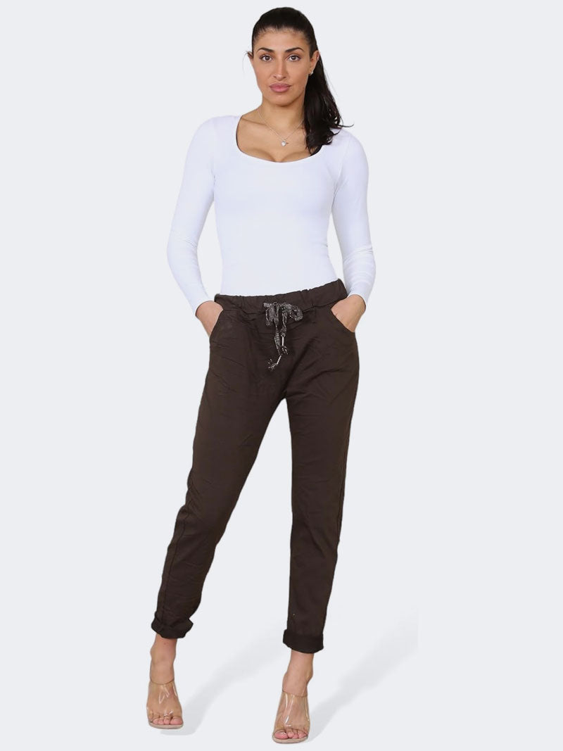 Women Plain Italian Magic Pants Summer Trouser - Grunge Wear