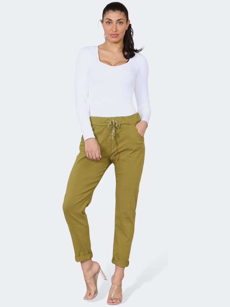 Women Plain Italian Magic Pants Summer Trouser - Grunge Wear