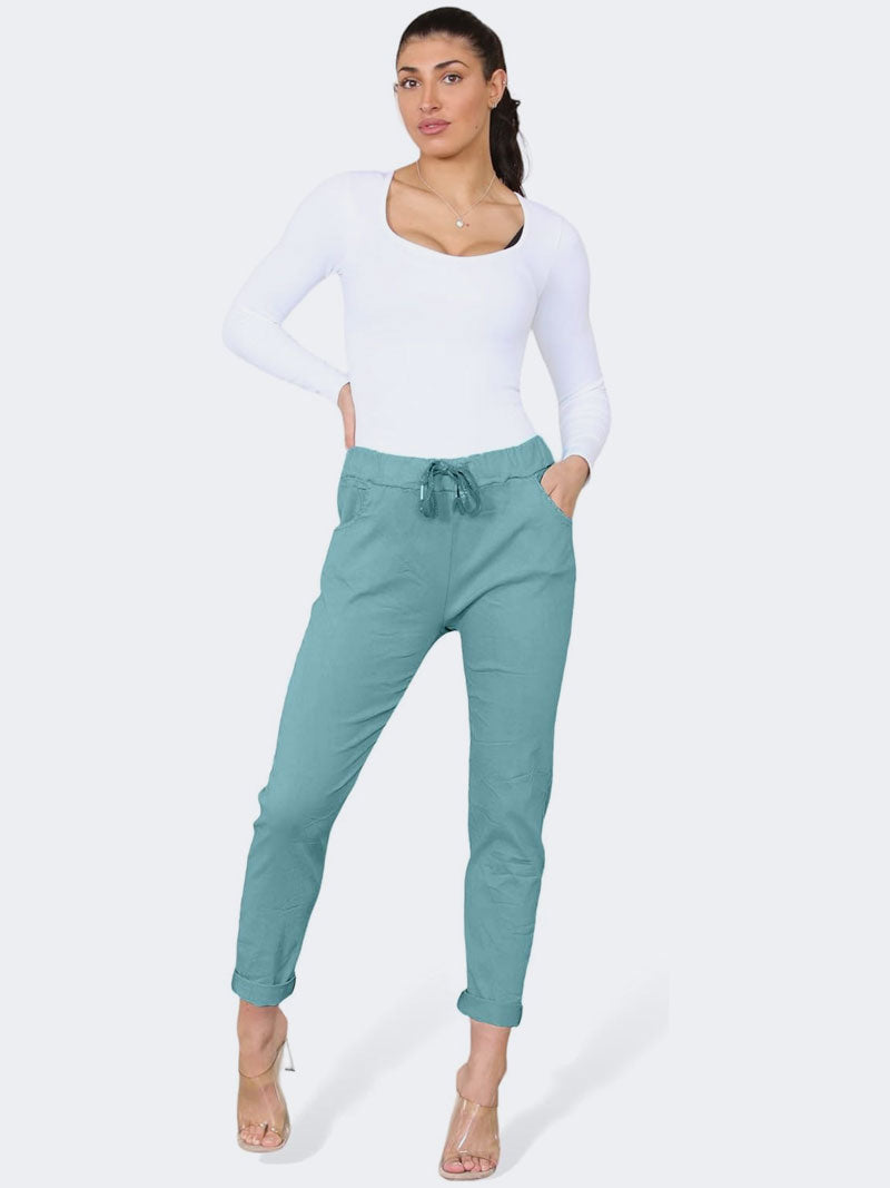 Women Plain Italian Magic Pants Summer Trouser - Grunge Wear