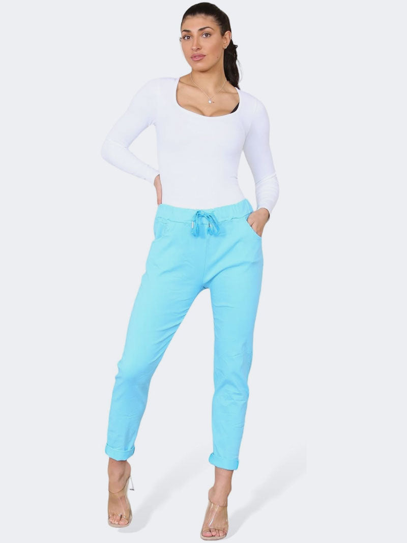 Women Plain Italian Magic Pants Summer Trouser - Grunge Wear