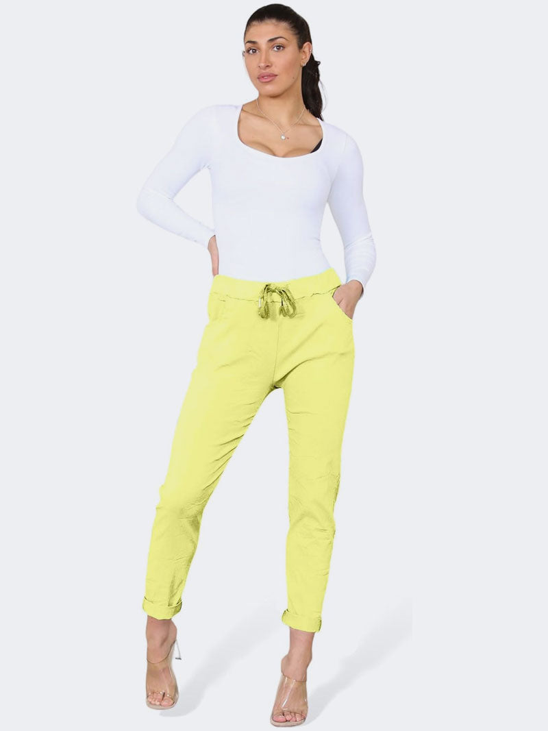 Women Plain Italian Magic Pants Summer Trouser - Grunge Wear