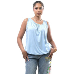 Women Round Scoop Neck Vest Ladies Elasticated Waist - Grunge Wear