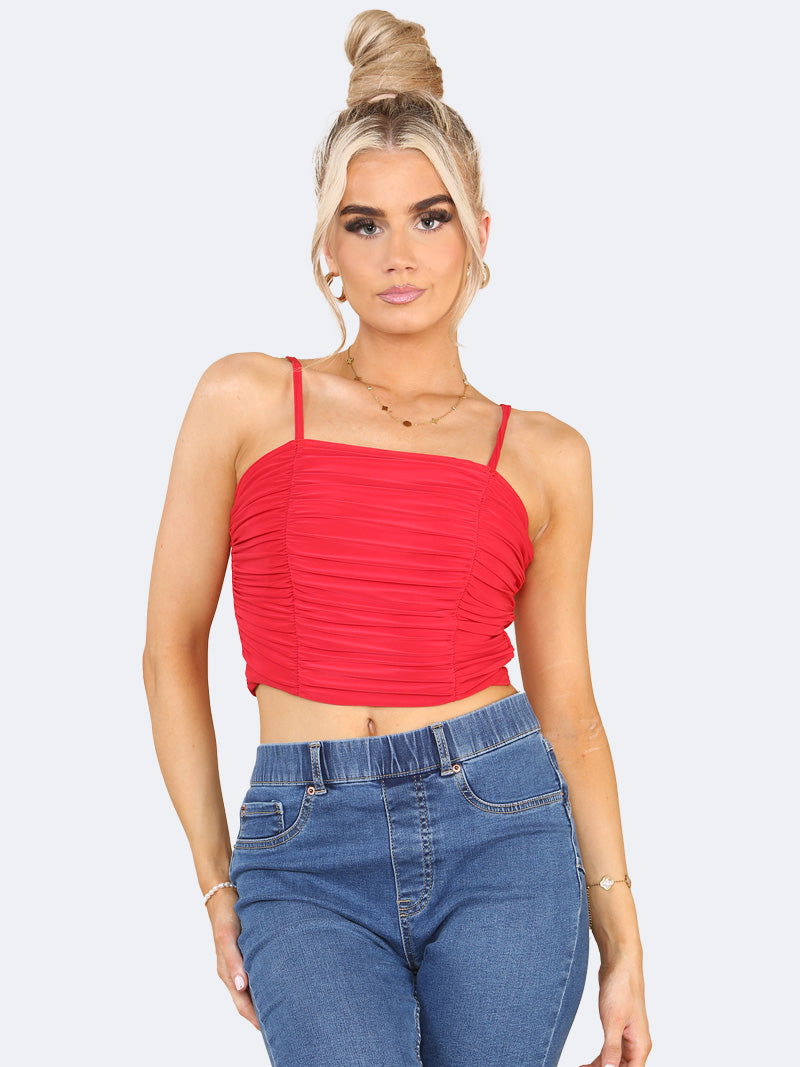 Women Ruched Cami Strappy Crop Top - Grunge Wear