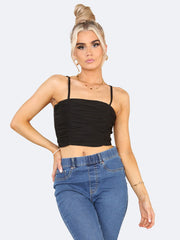 Women Ruched Cami Strappy Crop Top - Grunge Wear