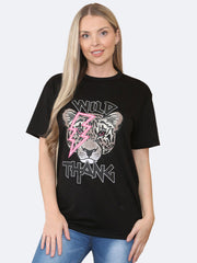 Women Wild Thang Tiger Slogan Print Cotton T-Shirt Top - Grunge Wear