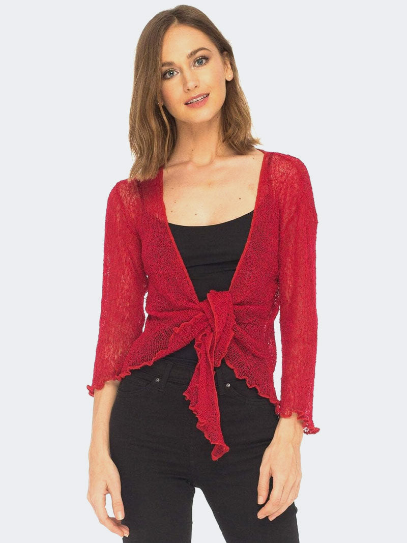 Women s Fish Net Tie Up Front Open Bolero Shrug Grunge Wear