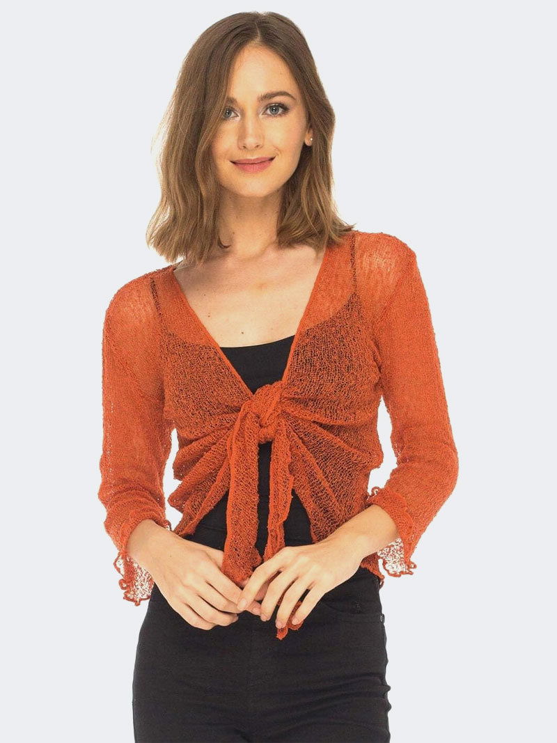 Women s Fish Net Tie Up Front Open Bolero Shrug Grunge Wear