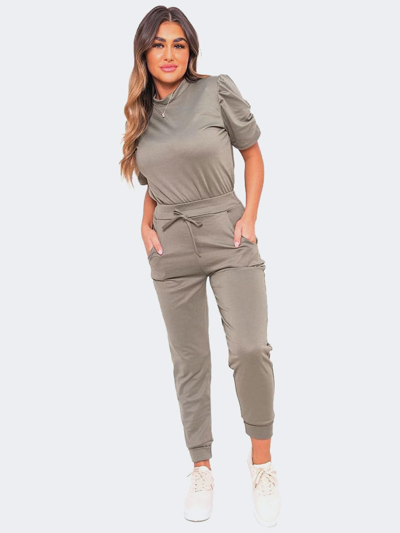 Women's Ruched Sleeve 2 Pieces Loungewear Suit - Grunge Wear