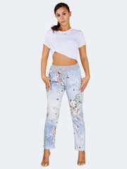 Womens Italian Floral Print Denim Cotton Trouser - Grunge Wear