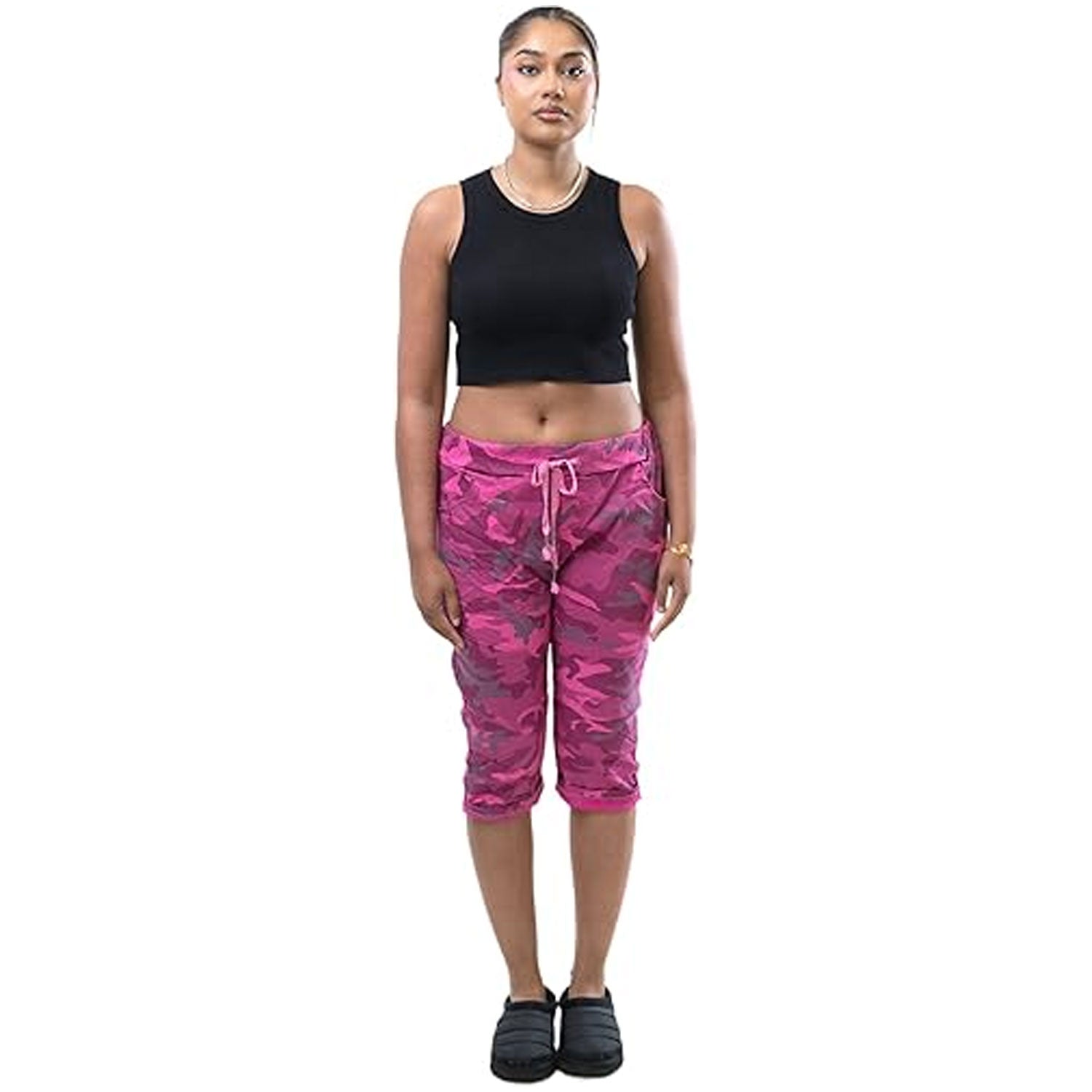 Womens Italian Turn-Up Camouflage Army Print Magic Shorts - Grunge Wear