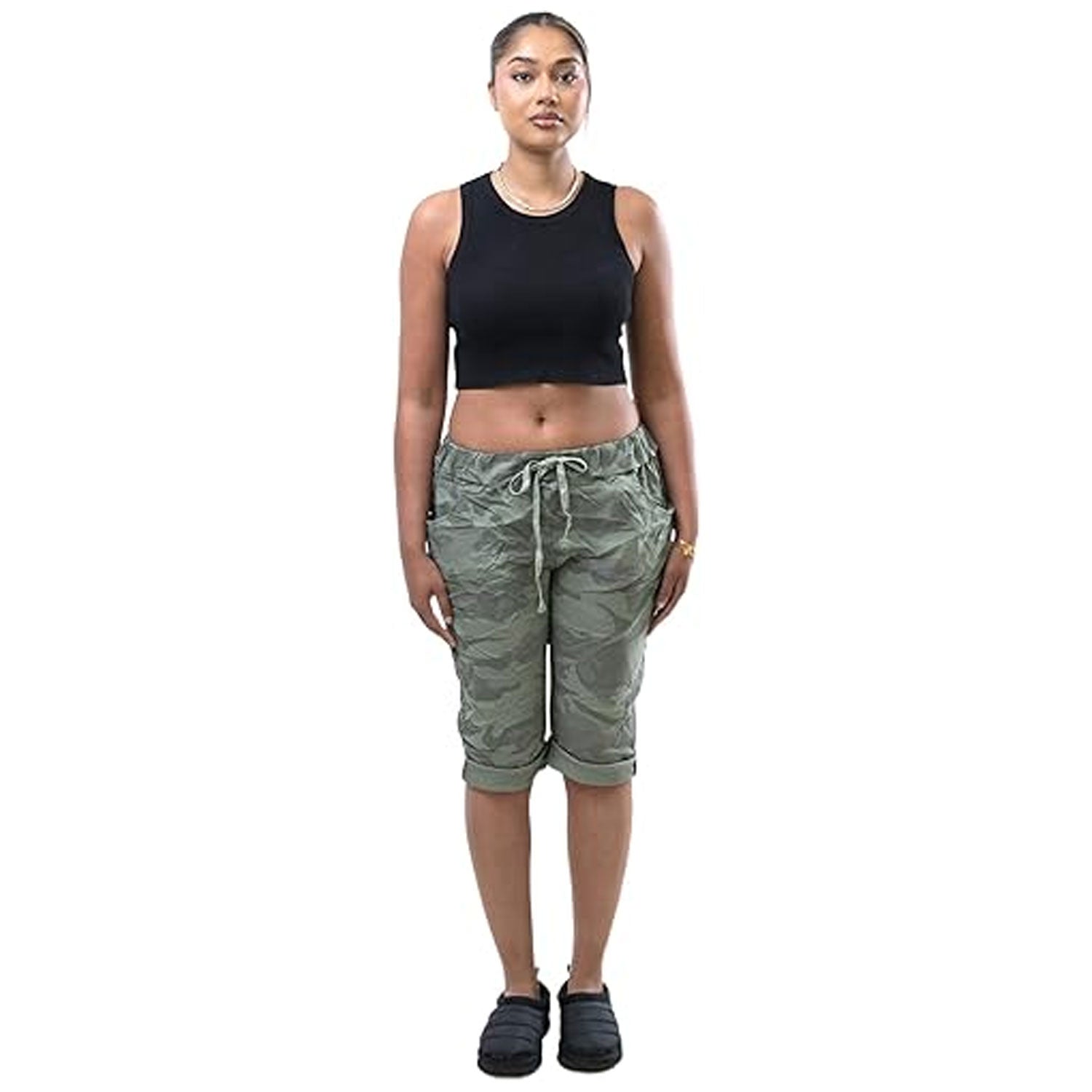 Womens Italian Turn-Up Camouflage Army Print Magic Shorts - Grunge Wear