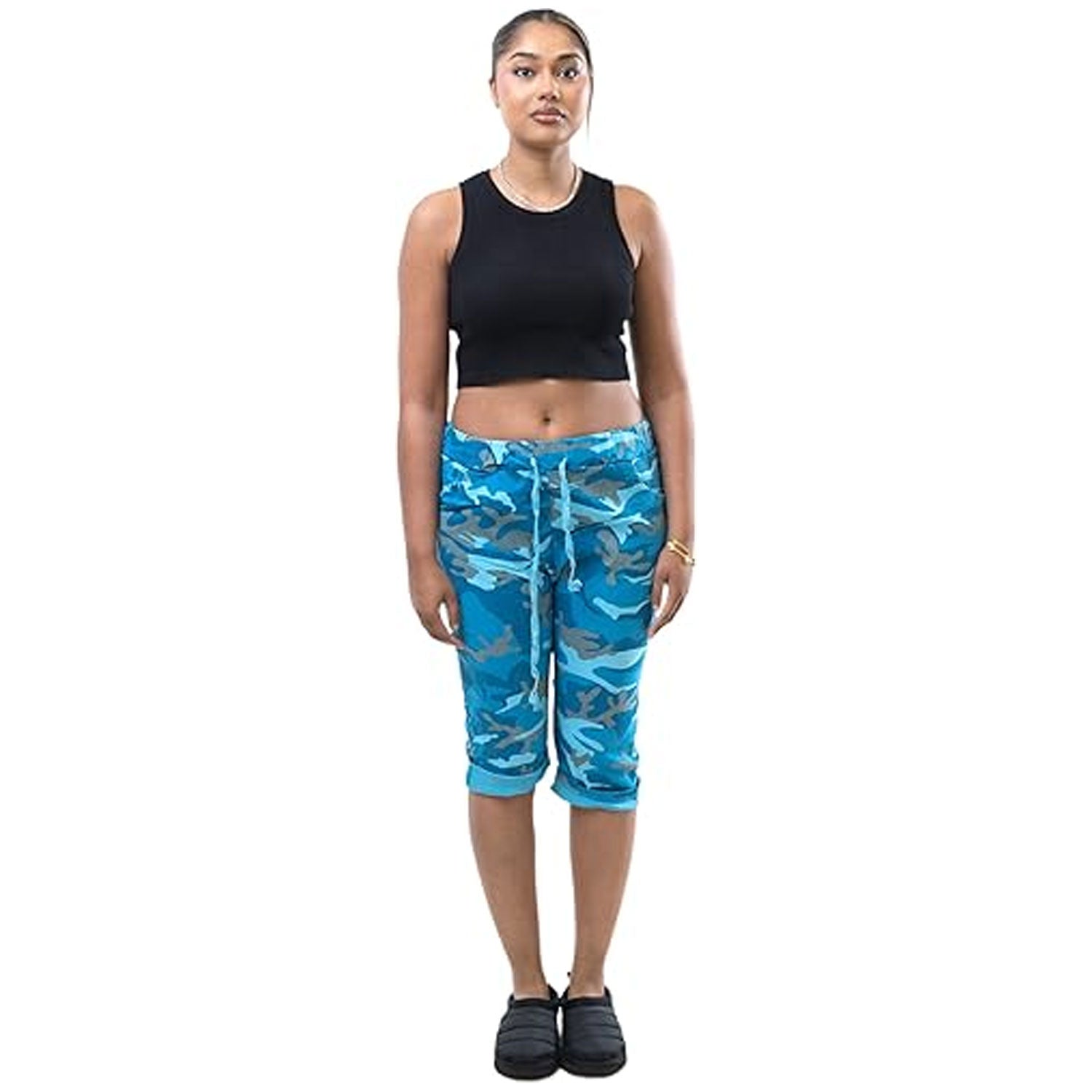 Womens Italian Turn-Up Camouflage Army Print Magic Shorts - Grunge Wear