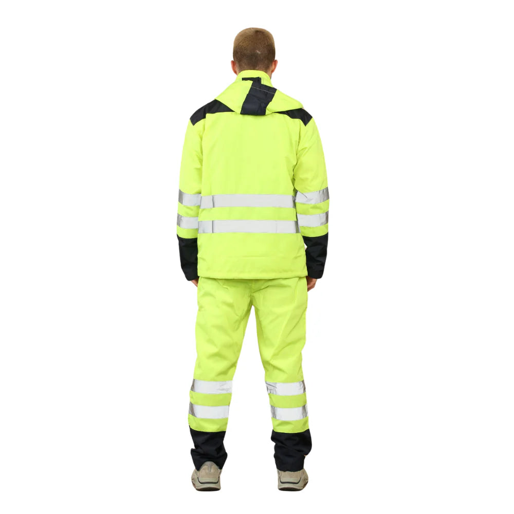 mens hi vis orange waterproof rain suit reflective workwear UK front view