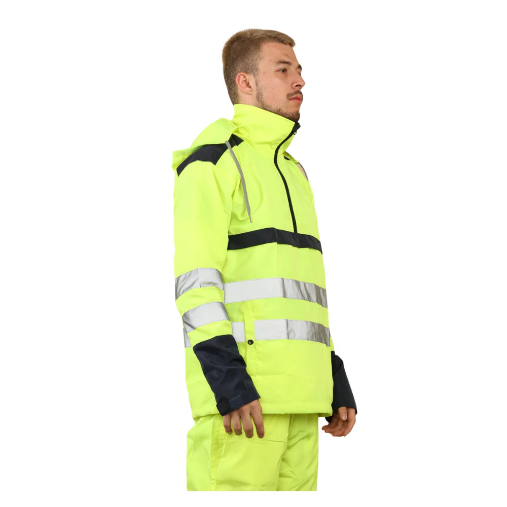 mens yellow hi vis rainwear hooded reflective tracksuit back view