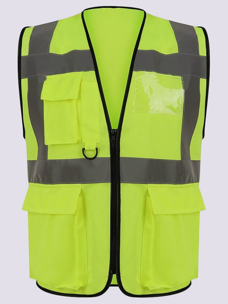 Hi Vis Viz Work Utility Sleeveless Executive Zip Vest High Visibility Reflective Safety Security Workwear Double Tape Lightweight Waistcoat Jacket Top