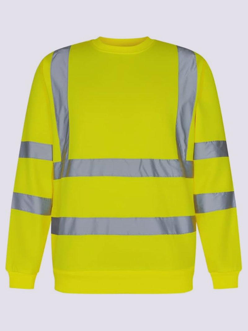 Mens High Visibility Crew Neck Sweatshirt Reflective Safety Workwear, Comfortable Hi-Vis Pullover with Reflective Tape, Ideal for Construction, Roadwork Tops