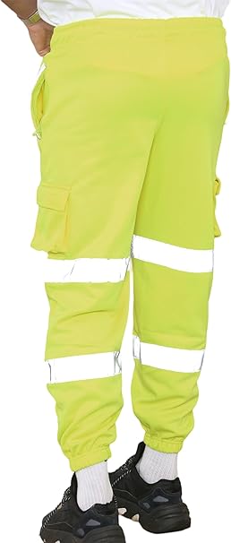 Mens hi vis workwear trousers fleece lined safety joggers