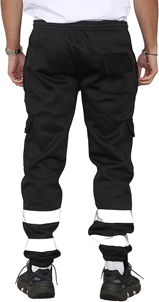 Mens hi vis workwear joggers with durable polyester fleece fabric