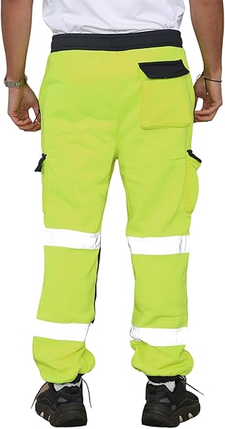 Mens high visibility work pants with velcro pocket design