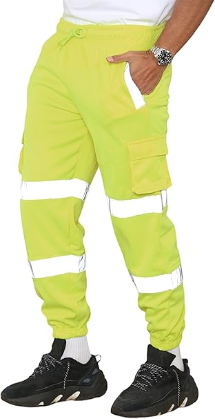 Mens high visibility fleece work joggers with elasticated waist