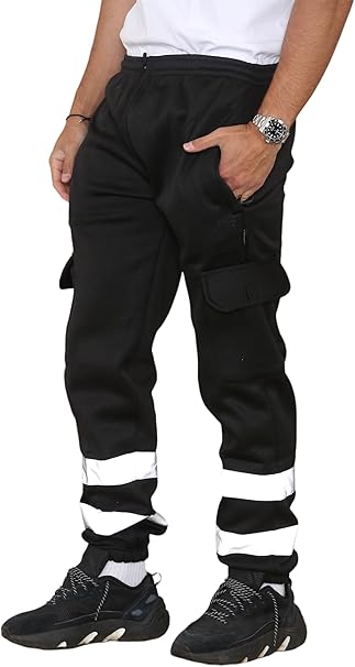 Mens fleece lined hi vis work trousers warm safety workwear