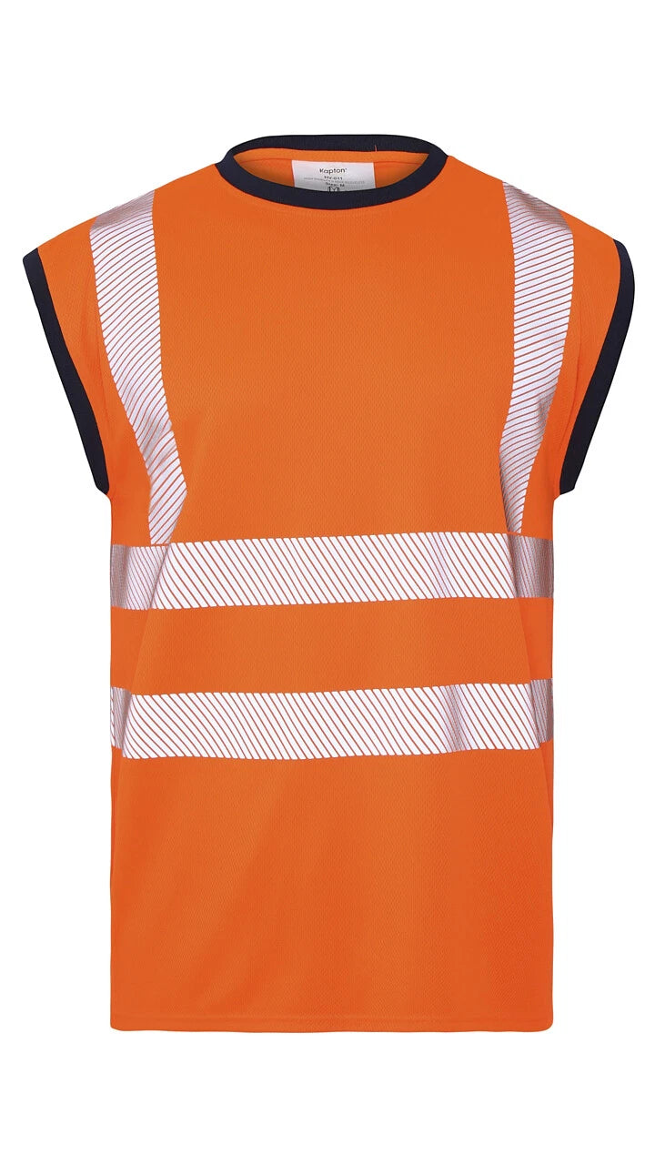 mens orange hi vis sleeveless vest round neck reflective workwear UK