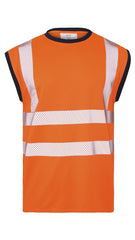 mens orange hi vis sleeveless vest round neck reflective workwear UK