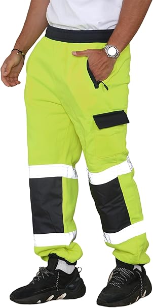 High visibility safety work trousers with multiple utility pockets
