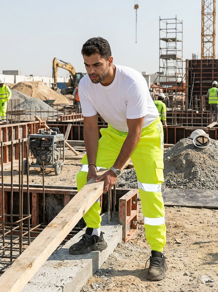 Mens hi vis fleece work trousers with reflective tape safety joggers