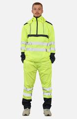 mens yellow hi vis rainwear hooded reflective tracksuit back view
